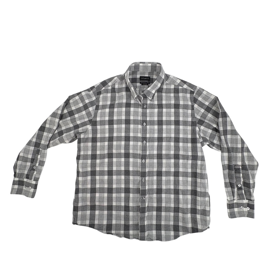 Stantt Fletcher Plaid Button Down Shirt‎ Mens Size XL Grey White Casual